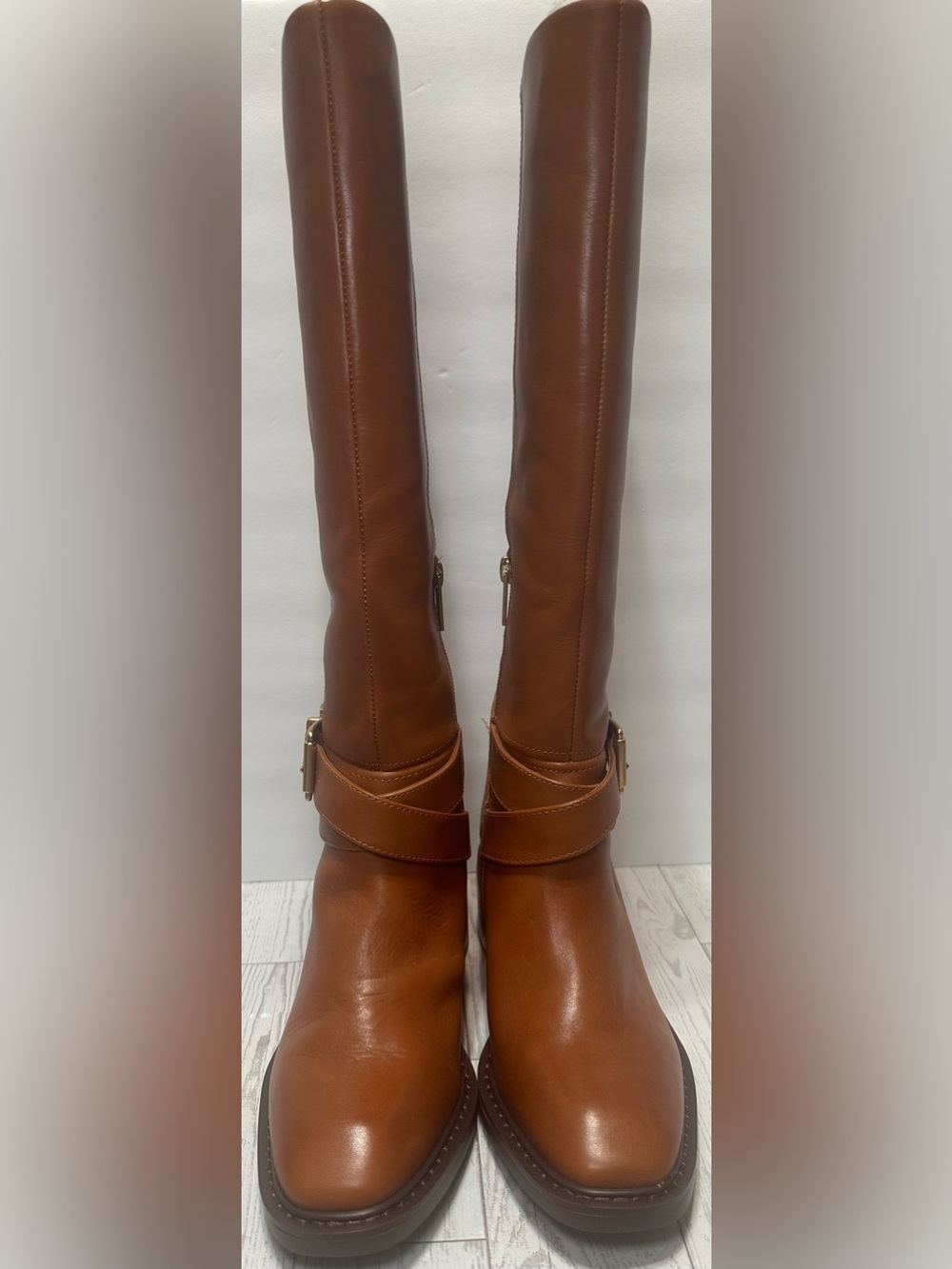 NWOT - Vince Camuto ‘Gini’ Buckled Knee-High Riding Boots, Whiskey Brown, Sz 6